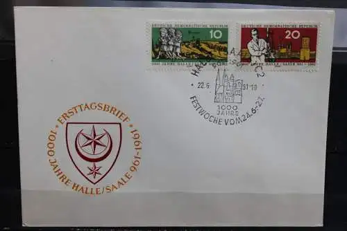 DDR; 1961, 1000 Jahre Stadt Halle  MiNr. 833-34, FDC