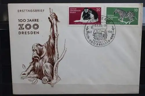 DDR 1961, 100 Jahre Zoo Dresden, MiNr. 825-26, FDC