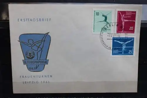 DDR 1961, Kunstturn-Europapokal der Frauen Leipzig, MiNr. 830-32, FDC