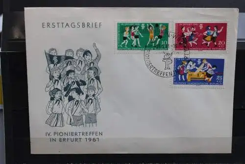 DDR 1961, Pioniertreffen Erfurt, MiNr. 827-29, FDC