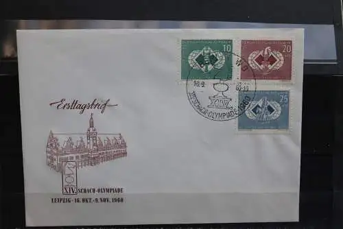 DDR 1960, Schach-Olympiade Leipzig, MiNr. 786-88, FDC