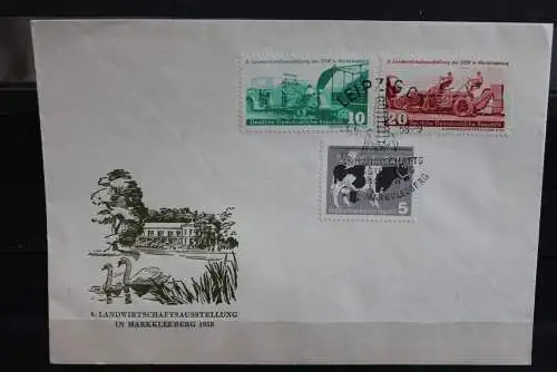 DDR; 1958, Landwirtschaftsausstellung,  MiNr. 628-30, FDC