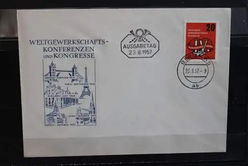 DDR; 1957, Weltgewerkschaftskongress,  MiNr. 595; FDC