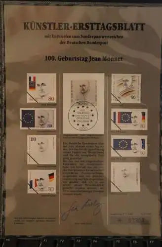 Deutschland; Jean Monnet; 1988; Künstler-Ersttagsblatt, MiNr. 1372, limitiert, nummeriert