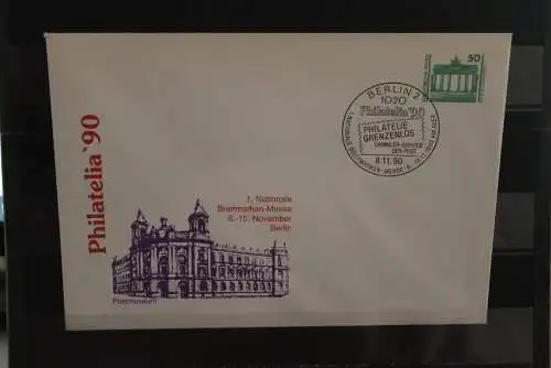 DDR 1990, Ganzsache: Philatelia '90; Wertstempel  50 Pf. Bauwerke und Denkmäler, Brandenburger Tor