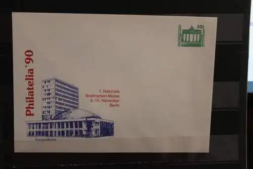 DDR 1990, Ganzsache: Philatelia '90; Wertstempel  50 Pf. Bauwerke und Denkmäler, Brandenburger Tor