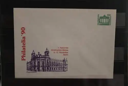 DDR 1990, Ganzsache: Philatelia '90; Wertstempel  50 Pf. Bauwerke und Denkmäler, Brandenburger Tor