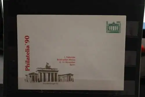 DDR 1990, Ganzsache: Philatelia '90; Wertstempel  50 Pf. Bauwerke und Denkmäler, Brandenburger Tor