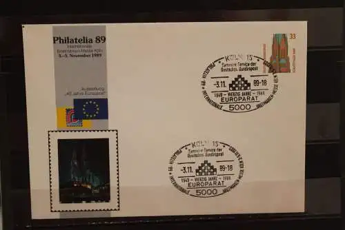 Deutschland 1989, Ganzsache: Philatelia 89 Köln - 40 Jahre Europarat, Wertstempel 33 Pf., Sehenswürdigkeiten