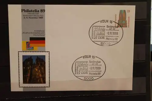 Deutschland 1989, Ganzsache: Philatelia 89 Köln - DDR Philatelie, Wertstempel 33 Pf., Sehenswürdigkeiten