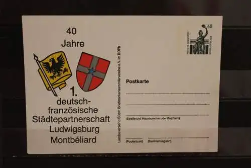 Deutschland 1990, Ganzsache: Städtepartnerschaft Ludwigsburg - Montbeliard, Wertstempel 60 Pf., Sehenswürdigkeiten