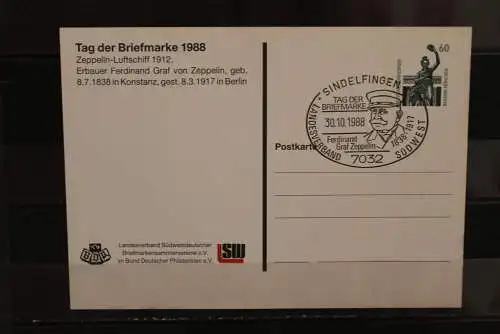 Deutschland 1988, Ganzsache: Tag der Briefmarke 1988; Wertstempel 60 Pf. Sehenswürdigkeiten, SST Zeppelin