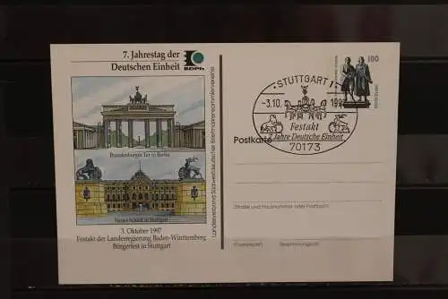 Deutschland, Ganzsache: 7. Jahrestag der Deutschen Einheit; Wertstempel 100 Pf. Sehenswürdigkeiten