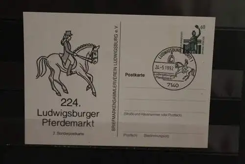 Deutschland 1992, Ganzsache:  224. Ludwigsburger Pferdemarkt; Wertstempel 60 Pf. Sehenswürdigkeiten