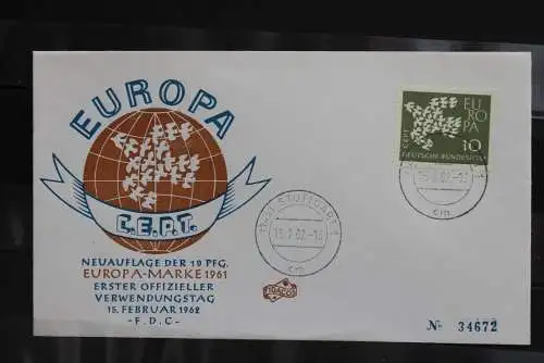 Deutschland; Europa - CEPT 1962, (Neuauflage 15.2. 1962) FDC, MiNr. 367 y v