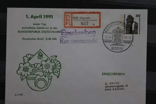 Deutschland 1991, Ersttag deutschlandweit einheitliche Postgebühren, Wertstempel 350 Pf. Sehenswürdigkeiten