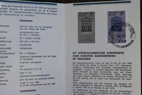 Belgien 1980; 4. Interparlamentarische Konferenz KSZE, Ersttagsblatt mit Schwarzdruck; MiNr. 2026, fläm. Ausgabe