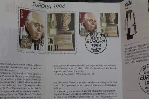 Malta, Europa 1994, Official Bulletin of the Posta Malta; MiNr. 926-27; Ersttags-Sonderstempel