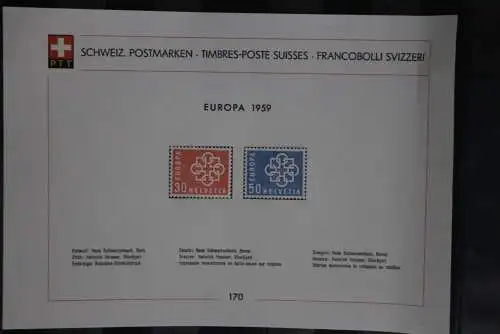 Schweiz, Europa - CEPT 1959, Sammelblatt Nr. 170, MiNr. 679-80, ungebraucht