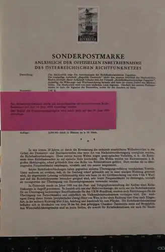 Österreich Amtl. Schwarzdruck auf Schwarzdruckblatt 1959 zur Ausgabe: Österreichisches Richtfunknetz