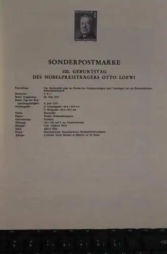 Österreich Amtl. Schwarzdruck auf Schwarzdruckblatt 1973 zur Ausgabe: Nobelpreisträger Otto Loewi