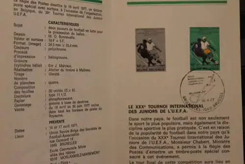Belgien, Ersttagsblatt Schwarzdruck: UEFA - Fußball, 1977, franz. Ausgabe