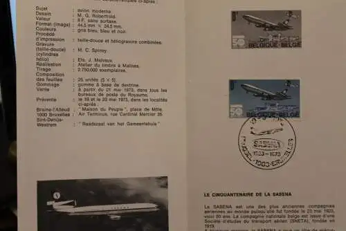 Belgien, Ersttagsblatt Schwarzdruck: Sabena 1973,  franz. Ausgabe