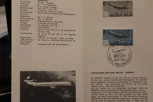 Belgien, Ersttagsblatt Schwarzdruck: Sabena 1973,  fläm. Ausgabe