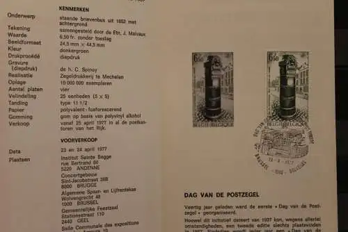 Belgien, Ersttagsblatt Schwarzdruck: Tag der Briefmarke 1977, fläm.  Ausgabe