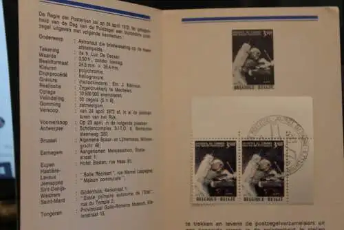 Belgien, Ersttagsblatt Schwarzdruck: Tag der Briefmarke 1972, Mondlandung, fläm.  Ausgabe
