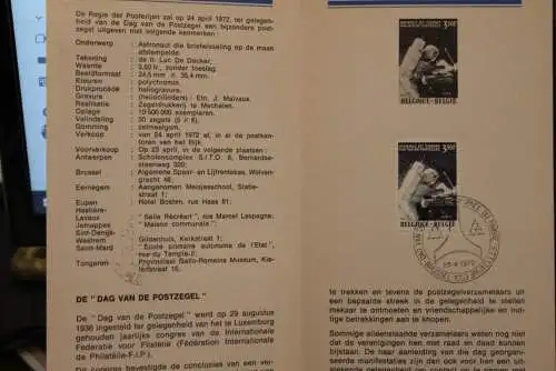 Belgien, Ersttagsblatt Schwarzdruck: Tag der Briefmarke 1972, Mondlandung, fläm.  Ausgabe