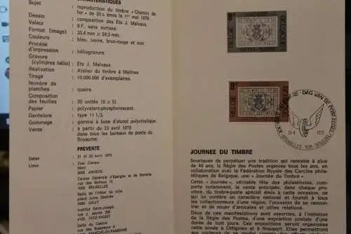 Belgien, Ersttagsblatt Schwarzdruck: Tag der Briefmarke 1979, franz.  Ausgabe