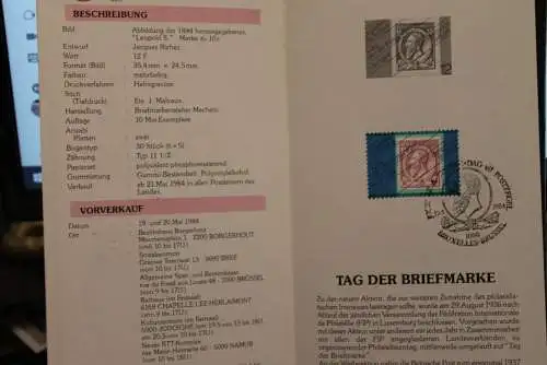 Belgien, Ersttagsblatt Schwarzdruck: Tag der Briefmarke 1984, deutsche  Ausgabe