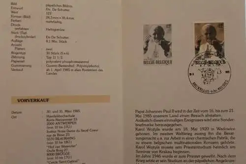 Belgien, Ersttagsblatt, Schwarzdruck: Papst Johannes Paul II.-Päpstlicher Besuch in Belgien, Deutsche Edition, rar