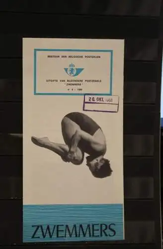 Belgien, Ersttagsblatt, Schwarzdruck: Schwimmen, Sport, 1966, fläm. Edition