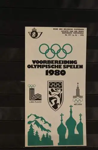 Belgien, Ersttagsblatt, Schwarzdruck: Vorbereitung Olympische Spiele 1980 Moskau - Lake Placid, fläm. Edition
