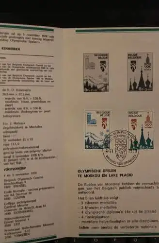 Belgien, Ersttagsblatt, Schwarzdruck: Vorbereitung Olympische Spiele 1980 Moskau - Lake Placid, fläm. Edition
