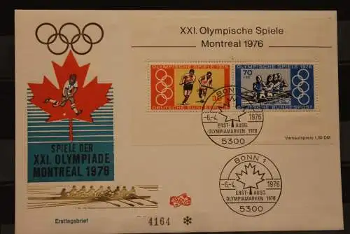 Deutschland, 1976, FDC Olympische Spiele Montreal, MiNr. Block 12