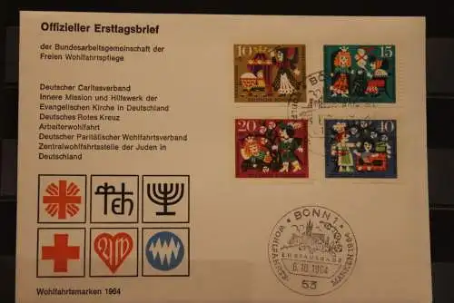 Deutschland, Wohlfahrt 1964: Märchen der Brüder Grimm, Offiz. FDC,  MiNr. 447-50