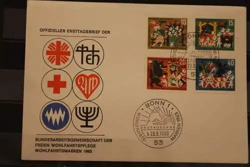 Deutschland, Wohlfahrt 1963: Märchen der Brüder Grimm, Offiz. FDC,  MiNr. 385-88