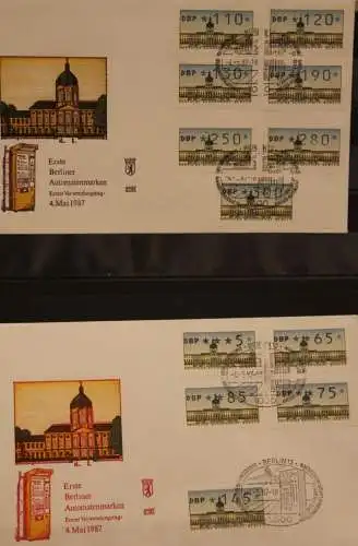 Berlin, ATM 1987, Versandstellensatz VS1 und VS2, auf 3 FDC