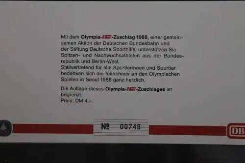 Deutschland, Olympia-IC-Zuschlag Nr. 5 der Deutsche Bundesbahn 1988; Svenja Schlicht, nummeriert, limitiert