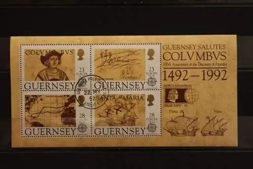 Guernsey Europa - CEPT 1992, Block 8 mit offiz. Zudruck zur World Columbian Stamp Expo 92, ESST