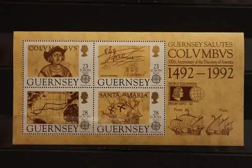 Guernsey Europa - CEPT 1992, Block 8 mit offiz. Zudruck zur World Columbian Stamp Expo 92, MNH