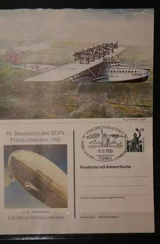 Deutschland, Postkarte mit Antwortkarte, 44. Bundestag BDPh, DO X und Graf Zeppelin, SST Friedichshafen