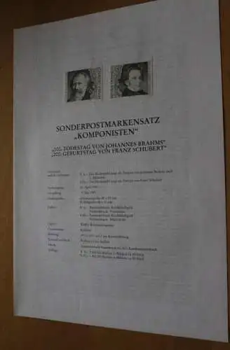 Österreich Amtl. Schwarzdruck auf Erläuterungsblatt: Johannes Brahms und Franz Schubert, 1997