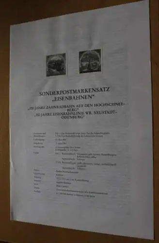 Österreich Amtl. Schwarzdruck auf Erläuterungsblatt: Eisenbahnen, 1997