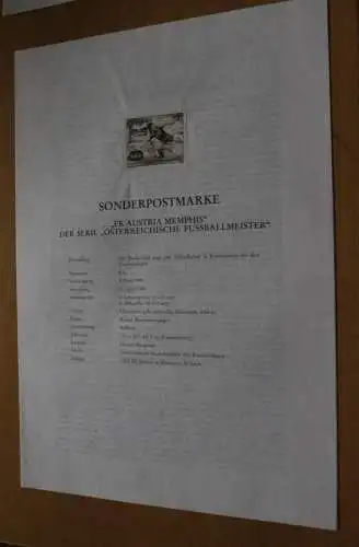 Österreich Amtl. Schwarzdruck auf Erläuterungsblatt: FK Austria Memphis-Fußballmeister, 1998