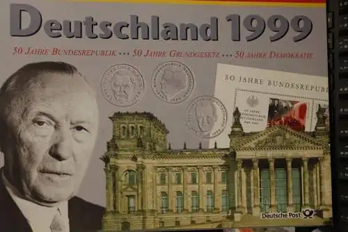 Deutschland 1999, 50 Jahre Bundesrepublik, 50 Jahre Grundgesetz, Umlaufmünzen 1999 D, PP, mit Hologramm