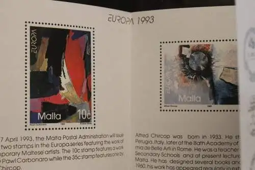 Malta, Europa - CEPT 1993, Ersttagsfaltblatt, MiNr. 904-05
